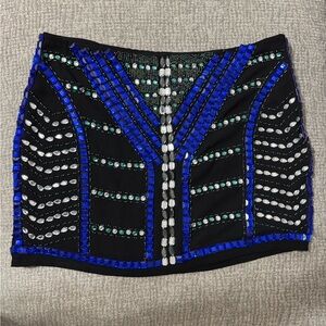 English Rose Embellished Black and Blue Skirt Sz L NWT